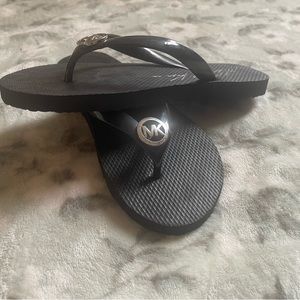 Michael Kors Logo Flip Flops with Black w/ Silver, Size L (7.5-8.5)